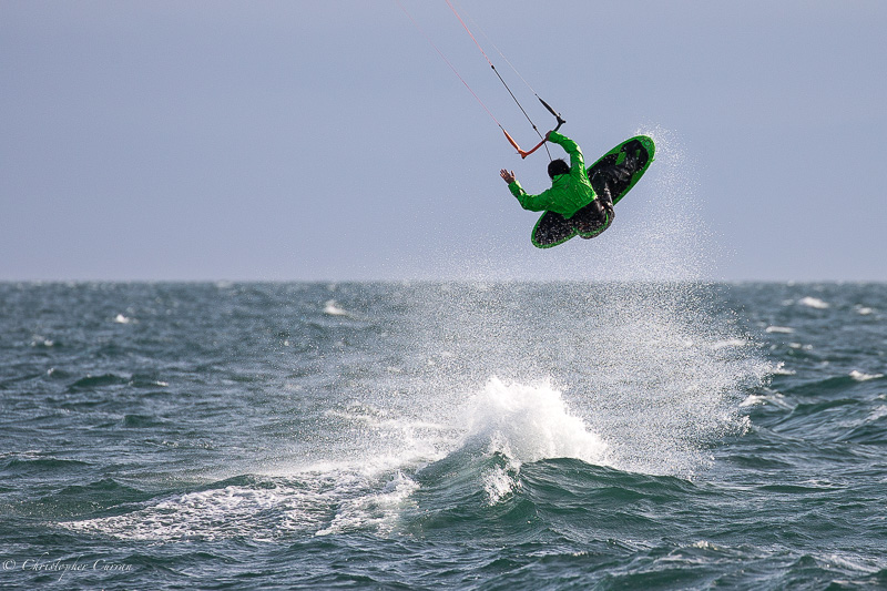 Reece getting his fins nearly all of the way clear of the water.
