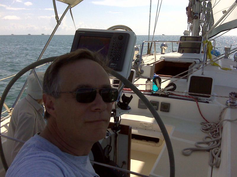 MF4 at the helm of Ophelia, a Morgan 45
