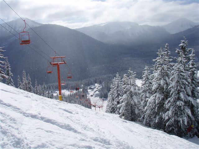 Sun, snowing lightly, 6" fresh, 2nd day
