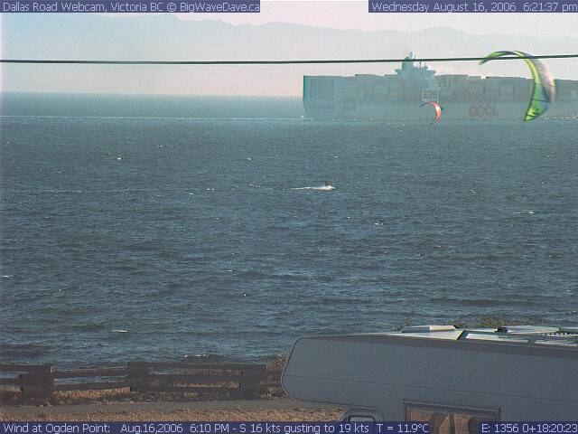 Two Kites and a Freighter on a Cool Cook Eve.
