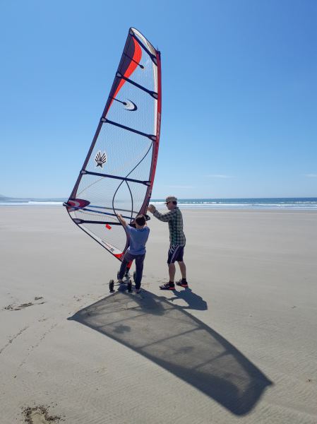 Dunkinguy showing Dunkinkid the ropes of sand boarding
