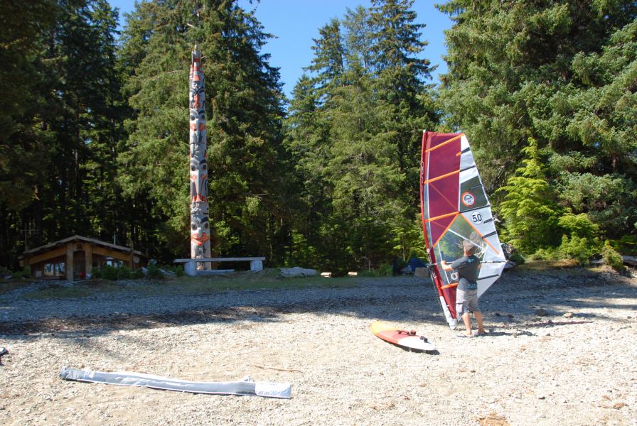 RB rigging in front of Legacy Pole, Windy Bay
